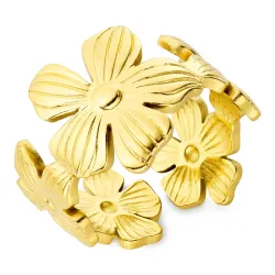 vanntett blomst ring i forgylt stål - OCEANA