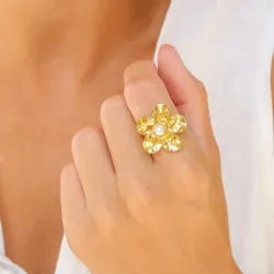 vanntett blomst ring i forgylt stål - OCEANA