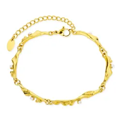 vanntett perle armbånd i forgylt stål - OCEANA