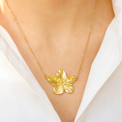 vanntett blomst halskjede i forgylt stål - OCEANA