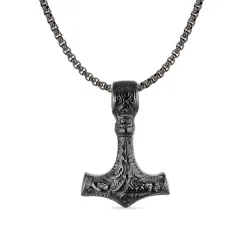 vanntett tors hammer halskjede i svart stål - OCEANA