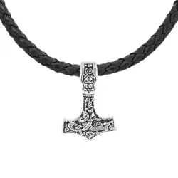 vanntett tors hammer halskjede i lær med anheng i stål - OCEANA