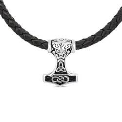 vanntett tors hammer halskjede i lær med anheng i stål - OCEANA