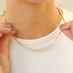 vanntett zirkon halskjede i forgylt stål 40+5 cm x 3 mm  - OCEANA