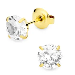 7 mm vanntette zirkon solitaireørepynt i forgylt stål - OCEANA