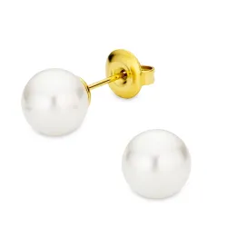 8 mm vanntette perle ørestikker i forgylt stål - OCEANA