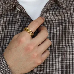 vanntett panzer ring i forgylt stål