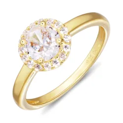 zirkon ring i forgylt sølv