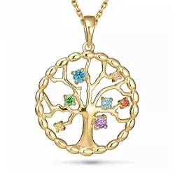 livets tre multifarget zirkon halskjede i forgylt sølv med anheng i forgylt sølv