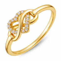 hjerte zirkon ring i forgylt messing