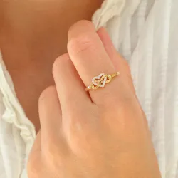 hjerte zirkon ring i forgylt messing