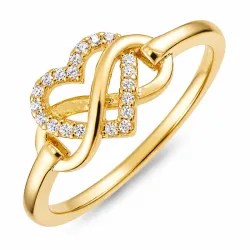 hjerte zirkon ring i forgylt messing