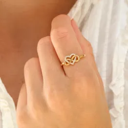 hjerte zirkon ring i forgylt messing