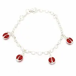 rød barnearmbånd i sølv med marihøne i sølv - Little Ones