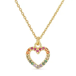 hjerte multifarget zirkon halskjede med anheng i forgylt sølv