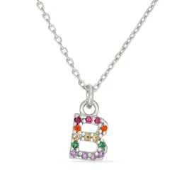 bokstav b multifarget zirkon halskjede i sølv - My Letter