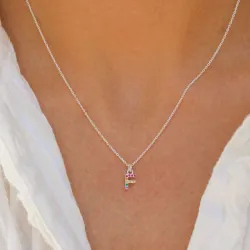 bokstav f multifarget zirkon halskjede i sølv - My Letter