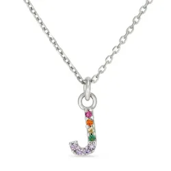bokstav j multifarget zirkon halskjede i sølv - My Letter