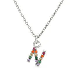 bokstav n multifarget zirkon halskjede i sølv - My Letter