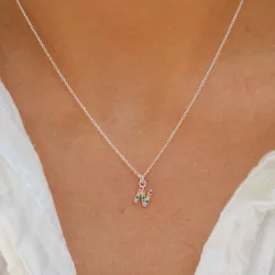 bokstav n multifarget zirkon halskjede i sølv - My Letter