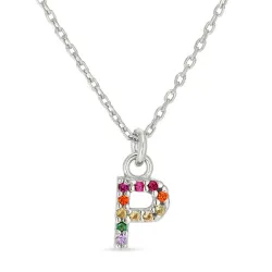 bokstav p multifarget zirkon halskjede i sølv - My Letter