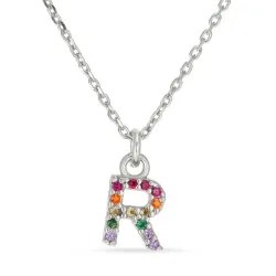 bokstav r multifarget zirkon halskjede i sølv - My Letter