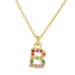 bokstav b multifarget zirkon halskjede i forgylt sølv - My Letter