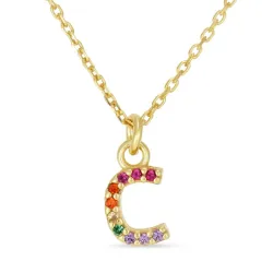 bokstav c multifarget zirkon halskjede i forgylt sølv - My Letter