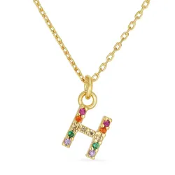 bokstav h multifarget zirkon halskjede i forgylt sølv - My Letter