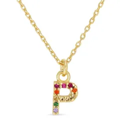 bokstav p multifarget zirkon halskjede i forgylt sølv - My Letter