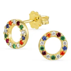 runde multifargede ørestikker i forgylt sølv