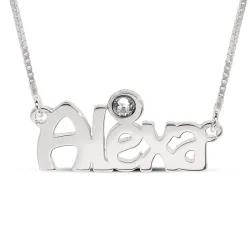 Navnehalskjede med anheng i sølv med 1 fasettslipte zirkoner