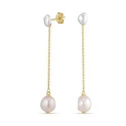 8 - 9 mm lange perle kjedeøreringer i forgylt sølv