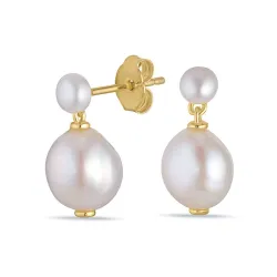 8 - 9 mm perle øredobber i forgylt sølv