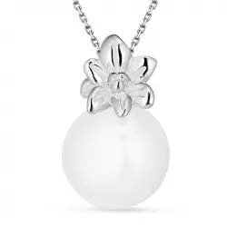 blomst perle anheng med halskjede i sølv