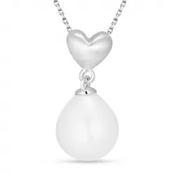 hjerte perle anheng med halskjede i sølv