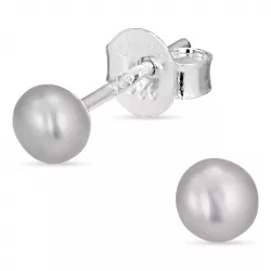 4-4,5 mm grå perleørepynt i sølv