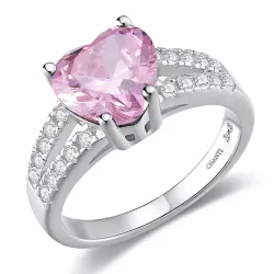 Hjerte rosa zirkon ring i sølv