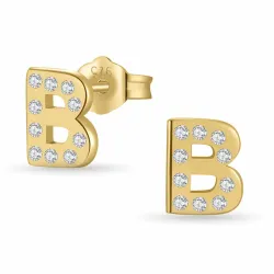 bokstav b zirkon ørestikker i forgylt stål - My Letter