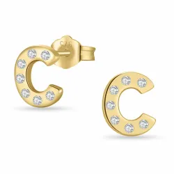 bokstav c zirkon ørestikker i forgylt sølv - My Letter