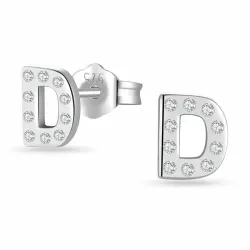 bokstav d zirkon ørestikker i sølv - My Letter