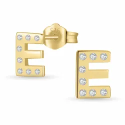 bokstav e zirkon øredobber i forgylt sølv - My Letter
