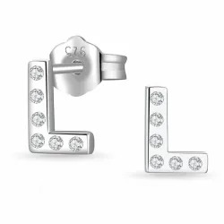 bokstav l zirkon ørestikker i sølv - My Letter
