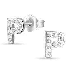 bokstav p zirkon ørestikker i sølv - My Letter