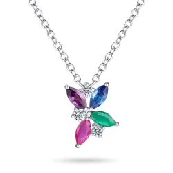sommerfugl multifarget zirkon halskjede med anheng i sølv