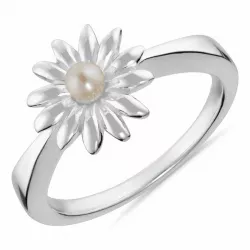 blomst hvit perle ring i sølv