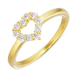 hjerte hvit zirkon ring i forgylt sølv