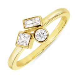 hvit zirkon ring i forgylt sølv