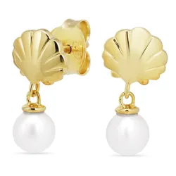 skall perle øredobber i forgylt sølv