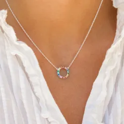 rund multifarget zirkon halskjede med anheng i sølv